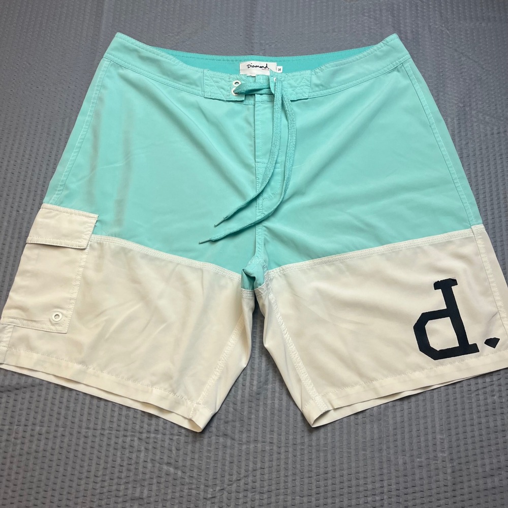 Diamond Supply Co Board Shorts Teal Cream Color Block Logo Size 36